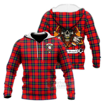 Ruthven Tartan Knitted Hoodie with Family Crest and Bearded Skull Holding Bottles of Whiskey Unisex Knitted Pullover Hoodie - Tartan Vibes Clothing