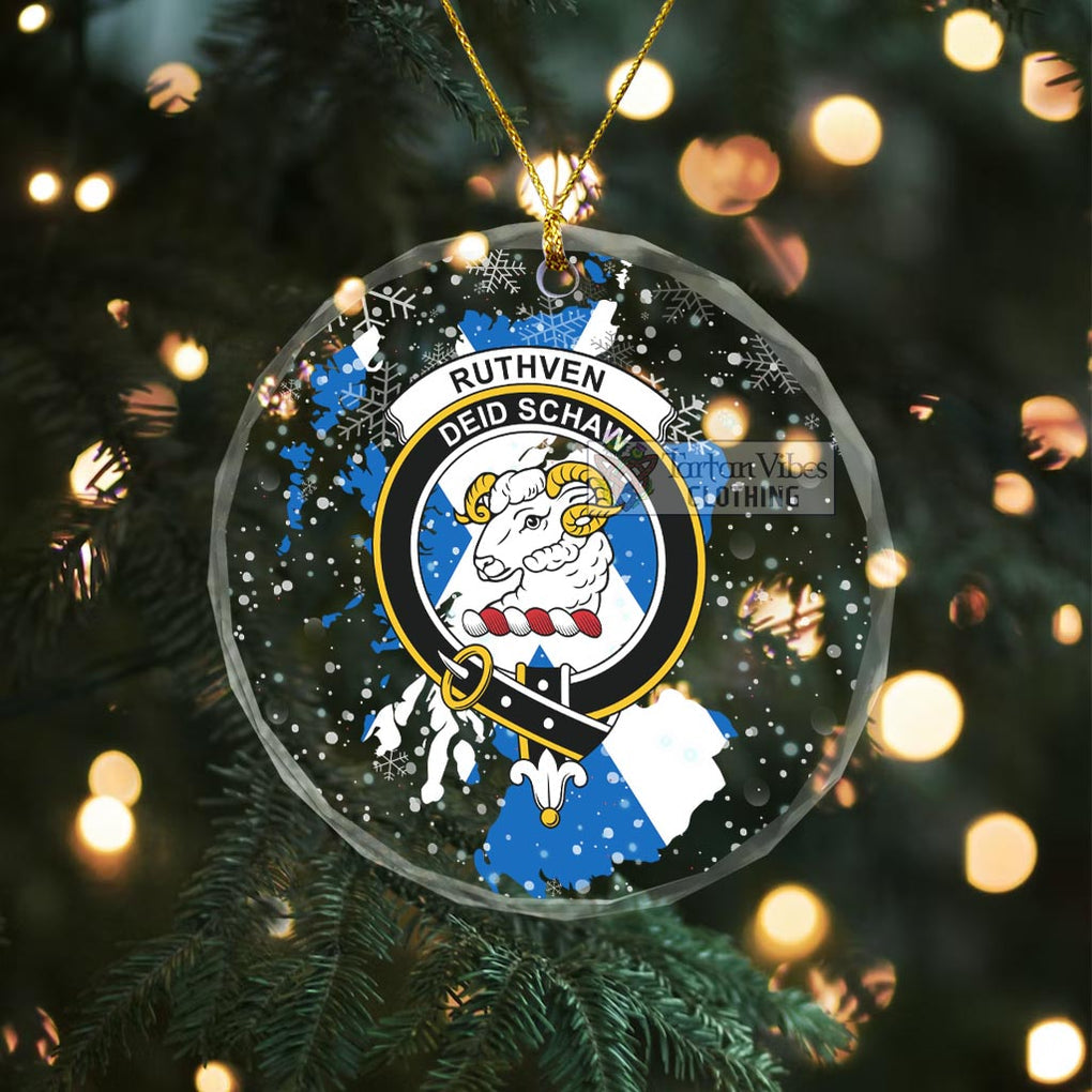 Ruthven Clan Crest Christmas Glass Ornament with Scotland Map Transparent Glass Circle - 2D-tartanvibesclothing