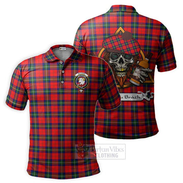 Ruthven Tartan Polo Shirt with Family Crest and Bearded Skull Holding Bottles of Whiskey Kid - Tartan Vibes Clothing