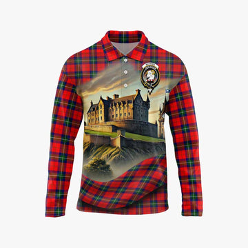 Ruthven Tartan Family Crest Long Sleeve Polo Shirt with Scottish Ancient Castle Style Unisex - Tartan Vibes Clothing