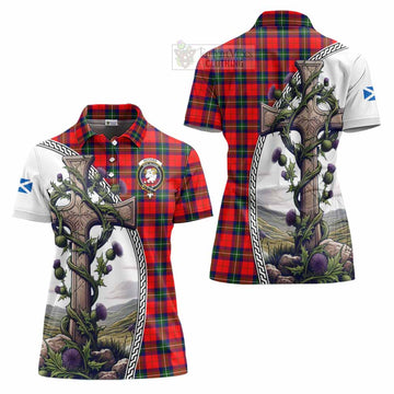 Ruthven Tartan Women's Polo Shirt with Family Crest and St. Andrew's Cross Accented by Thistle Vines Women - Tartan Vibes Clothing