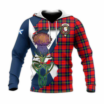 Tartan Vibes Clothing Ruthven Tartan Family Crest Knitted Hoodie Scottish Thistle Celtic Inspired