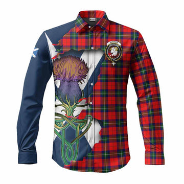 Tartan Vibes Clothing Ruthven Tartan Family Crest Long Sleeve Button Shirt Scottish Thistle Celtic Inspired