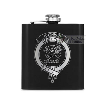 Ruthven Crest Hip Flask Set 7oz Black Stainless Steel with A Gift Box One Size 7oz - 2D-tartanvibesclothing