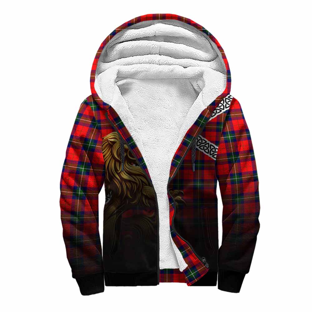 Ruthven Crest Tartan Sherpa Hoodie with Golden Lion Emblem Celtic Style Unisex S - Tartan Vibes Clothing