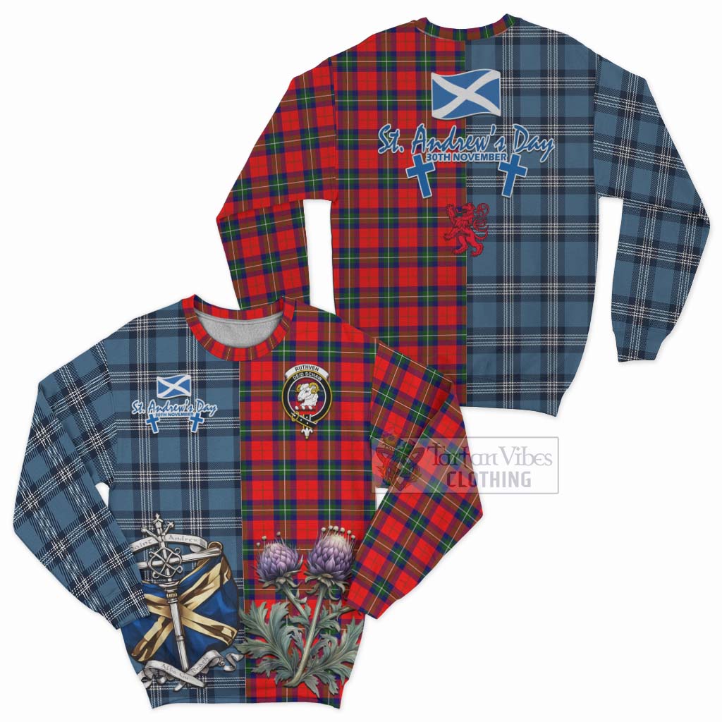Ruthven Tartan Sweatshirt Happy St. Andrew's Day Half Tartan Style Unisex - Tartan Vibes Clothing