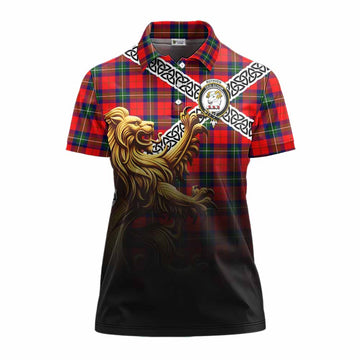 Ruthven Crest Tartan Women's Polo Shirt with Golden Lion Emblem Celtic Style Women - Tartan Vibes Clothing