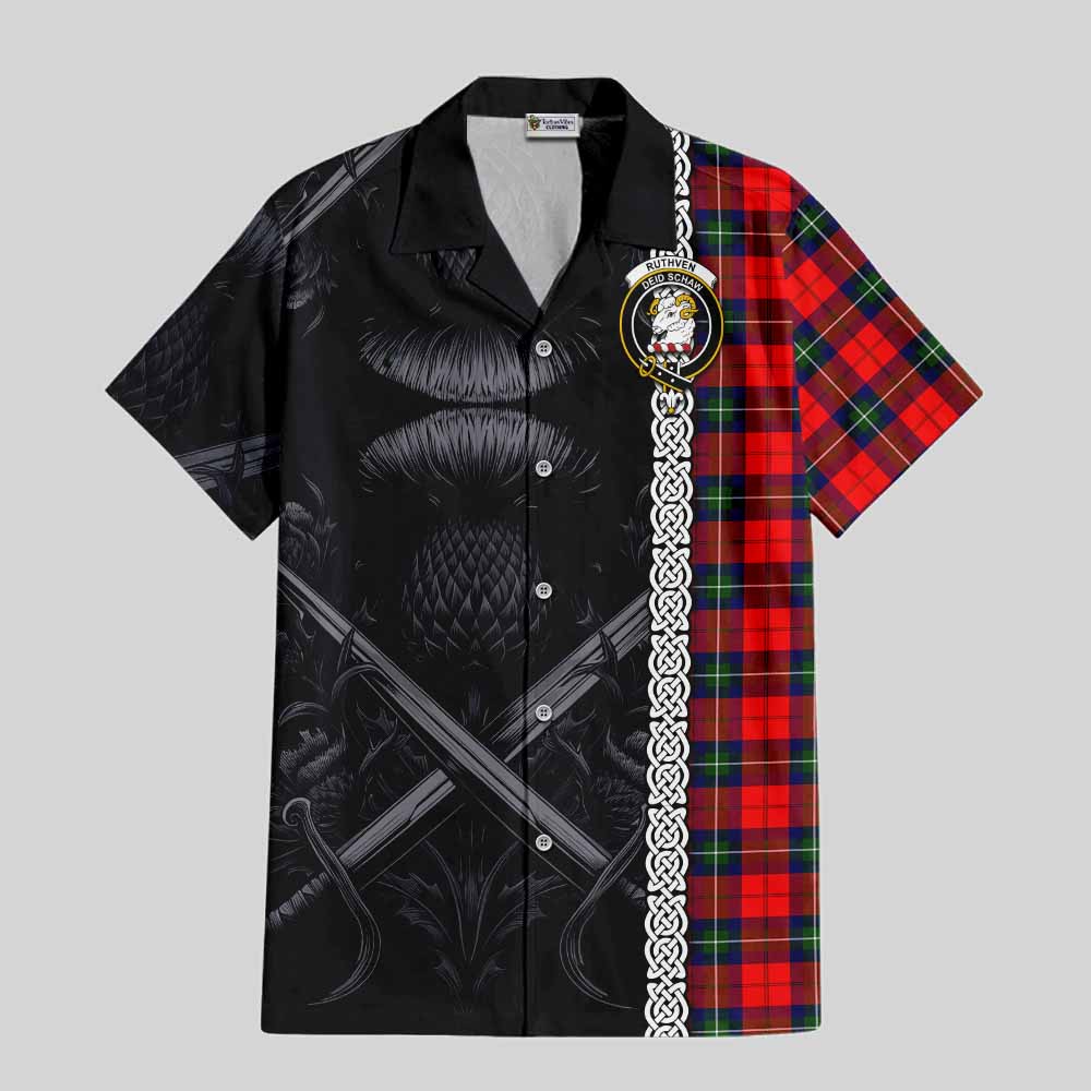 Ruthven Tartan Hawaiian Shirt with Family Crest Cross Sword Thistle Celtic Vibes Kid - Tartan Vibes Clothing