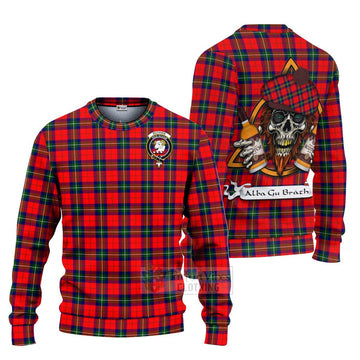 Ruthven Tartan Ugly Sweater with Family Crest and Bearded Skull Holding Bottles of Whiskey Unisex - Tartan Vibes Clothing