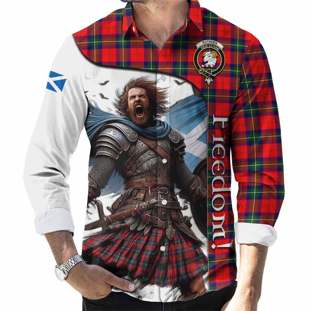 Ruthven Crest Tartan Long Sleeve Button Shirt Inspired by the Freedom of Scottish Warrior Men's Shirt S - Tartan Vibes Clothing