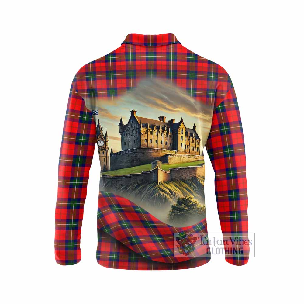 Ruthven Tartan Family Crest Long Sleeve Polo Shirt with Scottish Ancient Castle Style - Tartan Vibes Clothing