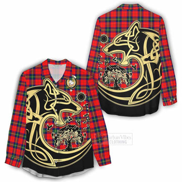 Ruthven Tartan Women's Casual Shirt with Family Crest Celtic Wolf Style - Tartan Vibes Clothing