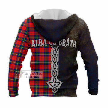Tartan Vibes Clothing Ruthven Tartan Family Crest Knitted Hoodie Alba Gu Brath Be Brave Lion Ancient Style