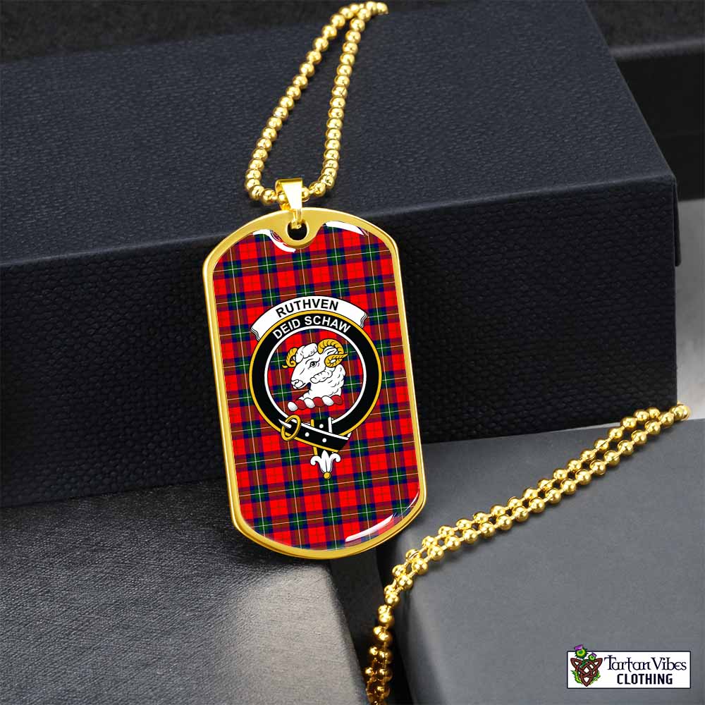 Ruthven Tartan Dog Tag Necklace with Family Crest Gold No - Tartan Vibes Clothing