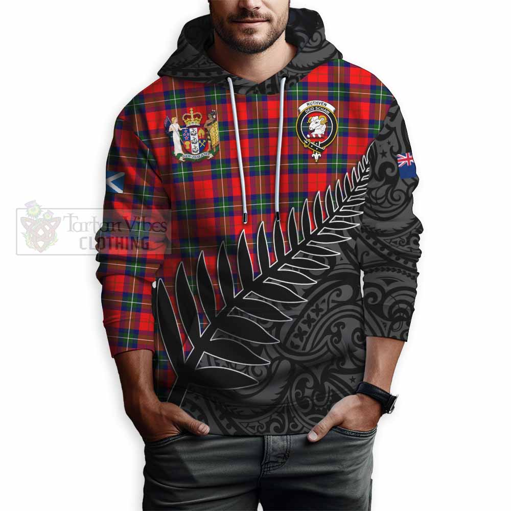 Ruthven Crest Tartan Hoodie with New Zealand Silver Fern Half Style - Tartan Vibes Clothing