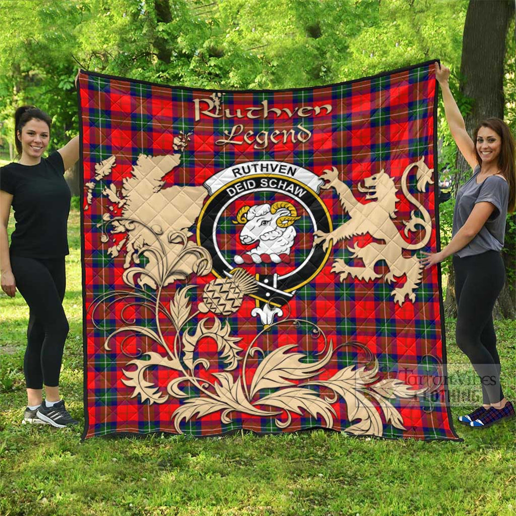 Tartan Vibes Clothing Ruthven Tartan Quilt with Family Crest and Scottish Symbol Style