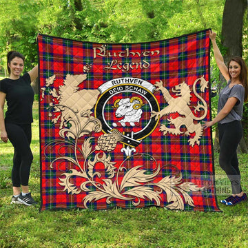 Tartan Vibes Clothing Ruthven Tartan Quilt with Family Crest and Scottish Symbol Style