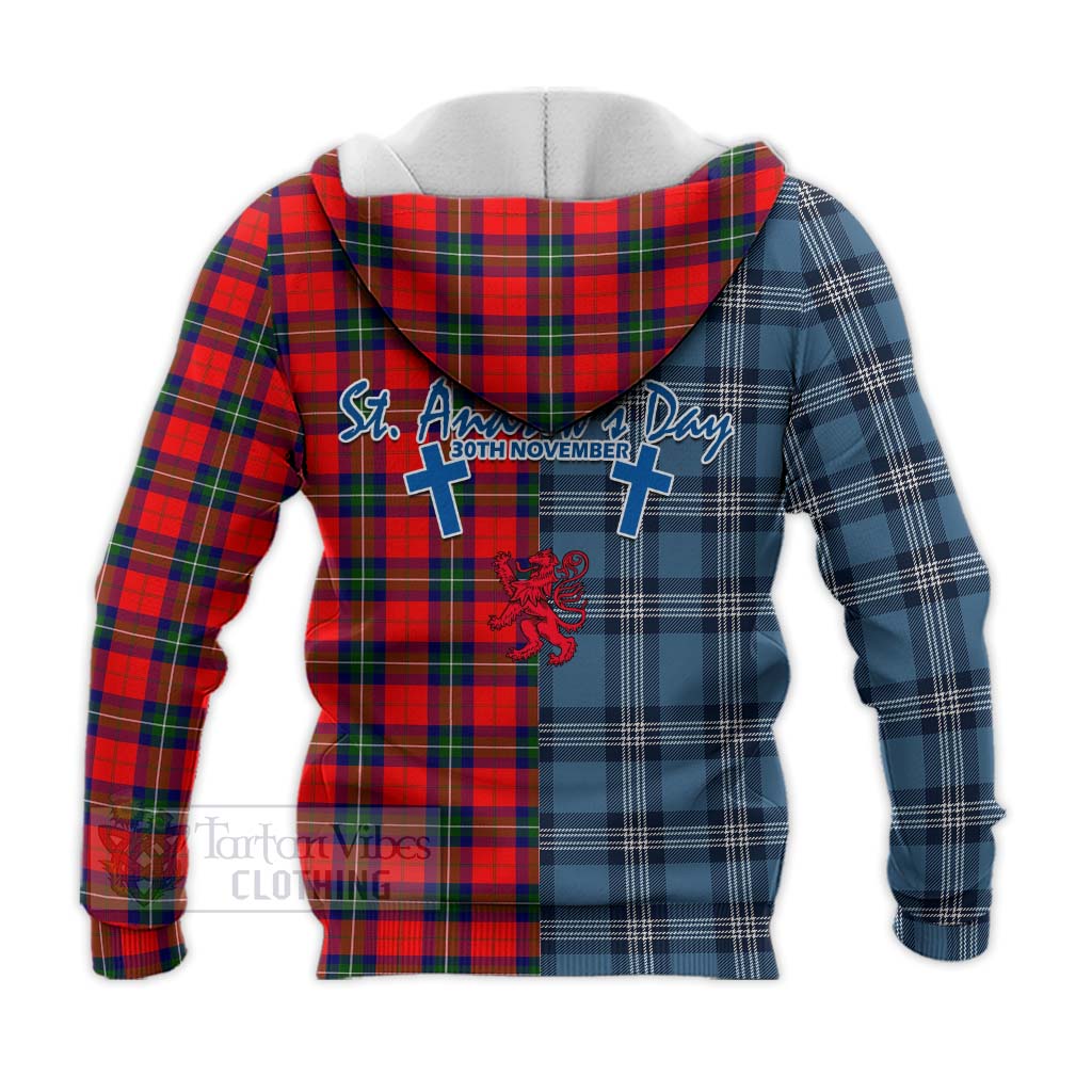 Ruthven Tartan Knitted Hoodie Happy St. Andrew's Day Half Tartan Style - Tartan Vibes Clothing