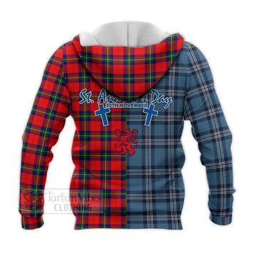 Ruthven Tartan Knitted Hoodie Happy St. Andrew's Day Half Tartan Style - Tartan Vibes Clothing
