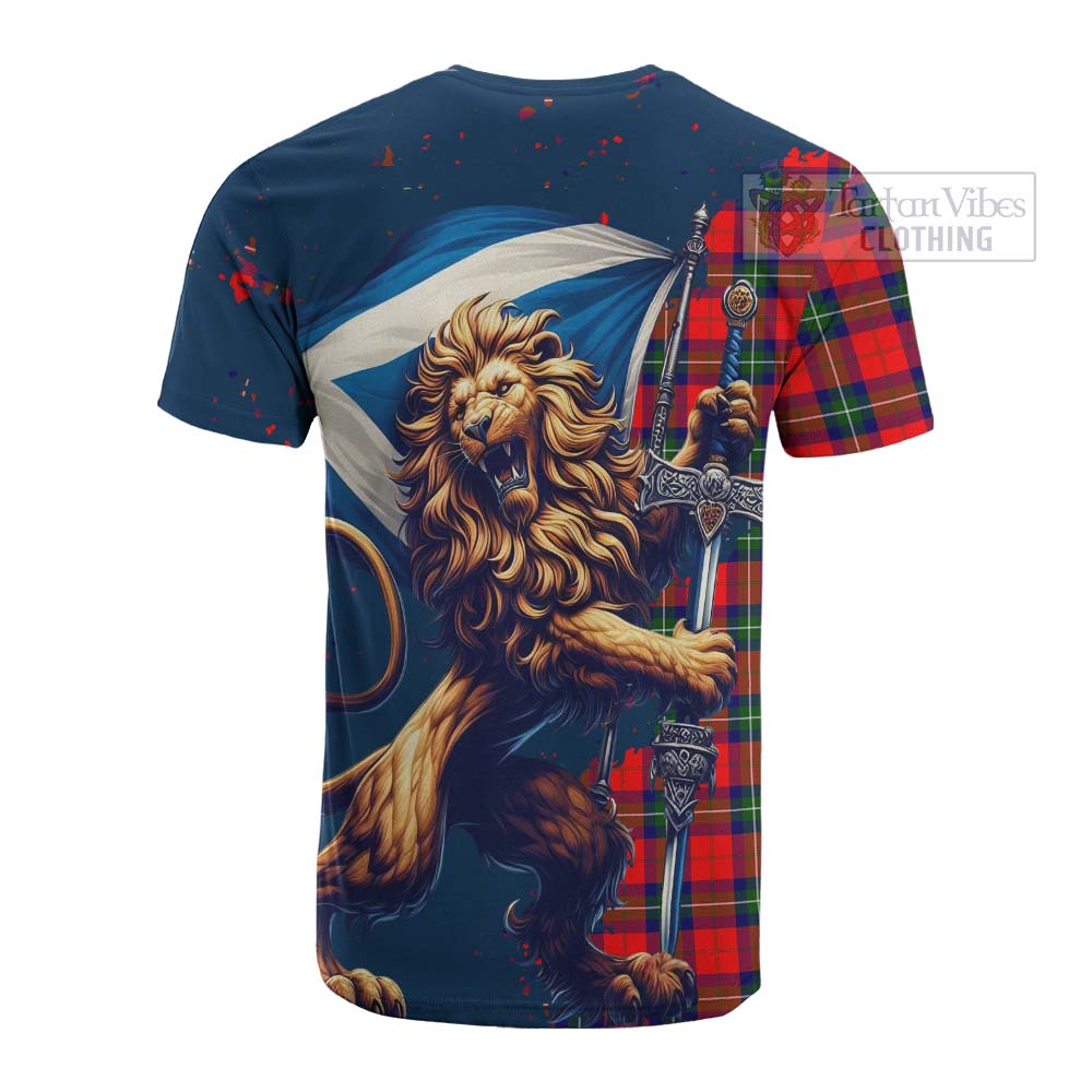 Ruthven Tartan Family Crest Cotton T-shirt with Scottish Majestic Lion - Tartan Vibes Clothing