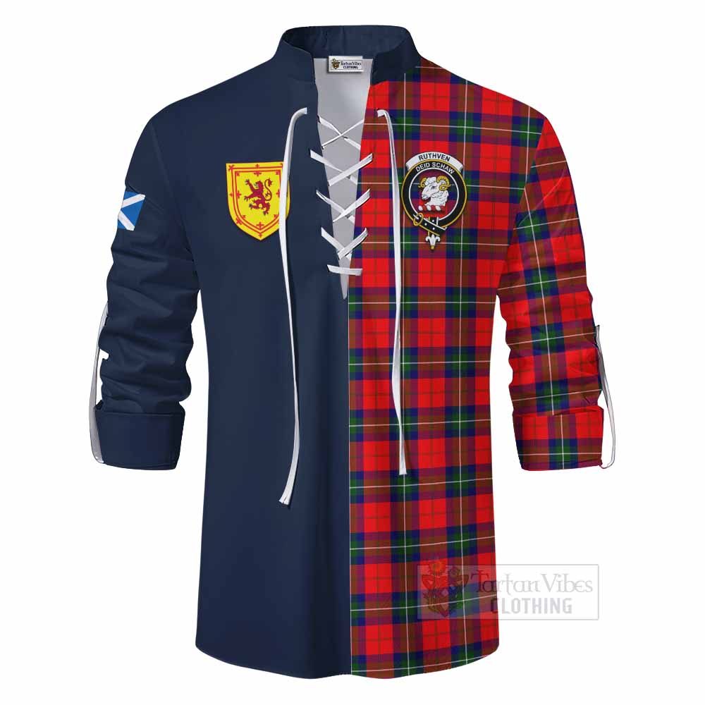 Ruthven Tartan Ghillie Kilt Shirt Alba with Scottish Lion Royal Arm Half Style - Tartan Vibes Clothing