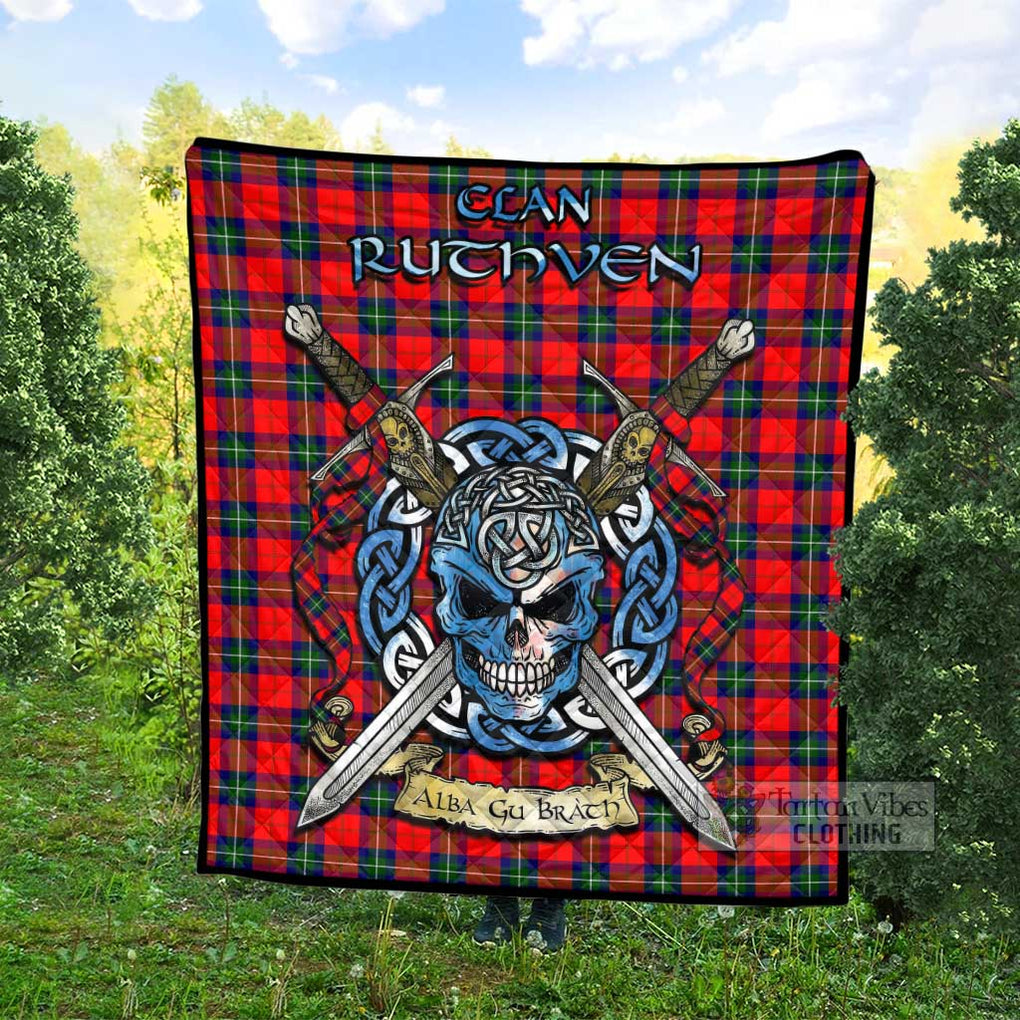 Ruthven Tartan Quilt with Celtic Skull Alba Gu Brath Style - Tartan Vibes Clothing