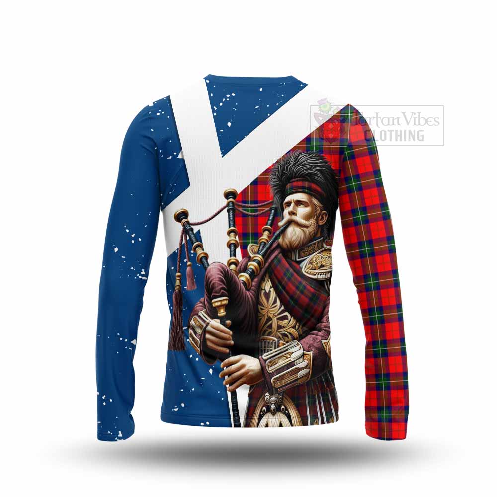 Ruthven Tartan Long Sleeve T-Shirt with Family Crest Scottish Bagpiper Vibes - Tartan Vibes Clothing