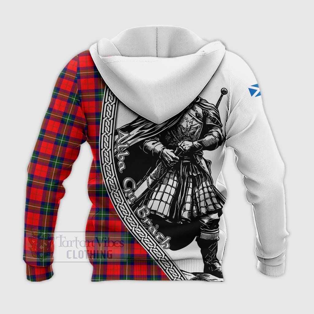 Ruthven Tartan Clan Crest Knitted Hoodie with Highlander Warrior Celtic Style - Tartan Vibes Clothing