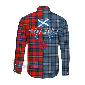 Ruthven Tartan Long Sleeve Button Shirt Happy St. Andrew's Day Half Tartan Style Men's Shirt - Tartan Vibes Clothing
