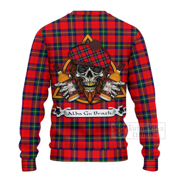 Ruthven Tartan Ugly Sweater with Family Crest and Bearded Skull Holding Bottles of Whiskey - Tartan Vibes Clothing