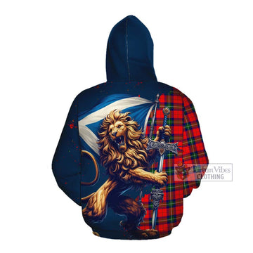 Ruthven Tartan Family Crest Cotton Hoodie with Scottish Majestic Lion Pullover Hoodie - Tartan Vibes Clothing