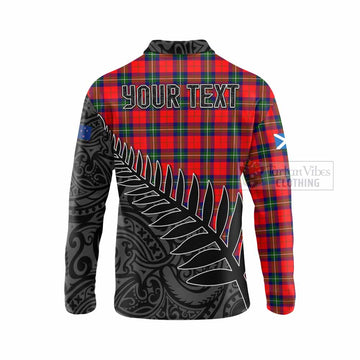 Ruthven Crest Tartan Long Sleeve Polo Shirt with New Zealand Silver Fern Half Style - Tartan Vibes Clothing