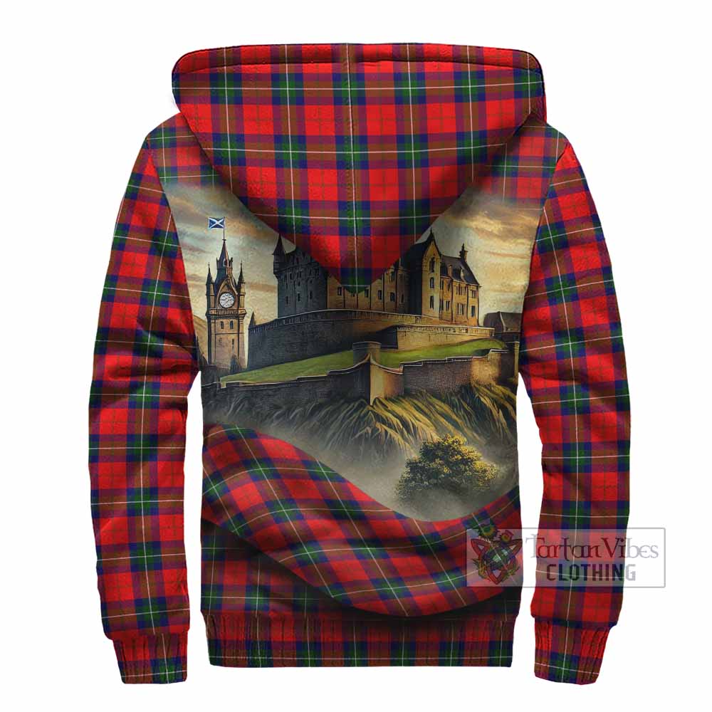 Ruthven Tartan Family Crest Sherpa Hoodie with Scottish Ancient Castle Style - Tartan Vibes Clothing