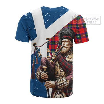 Ruthven Tartan Cotton T-shirt with Family Crest Scottish Bagpiper Vibes