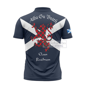 Ruthven Tartan Lion Rampant Zipper Polo Shirt Proudly Display Your Heritage with Alba Gu Brath and Clan Name - Tartan Vibes Clothing
