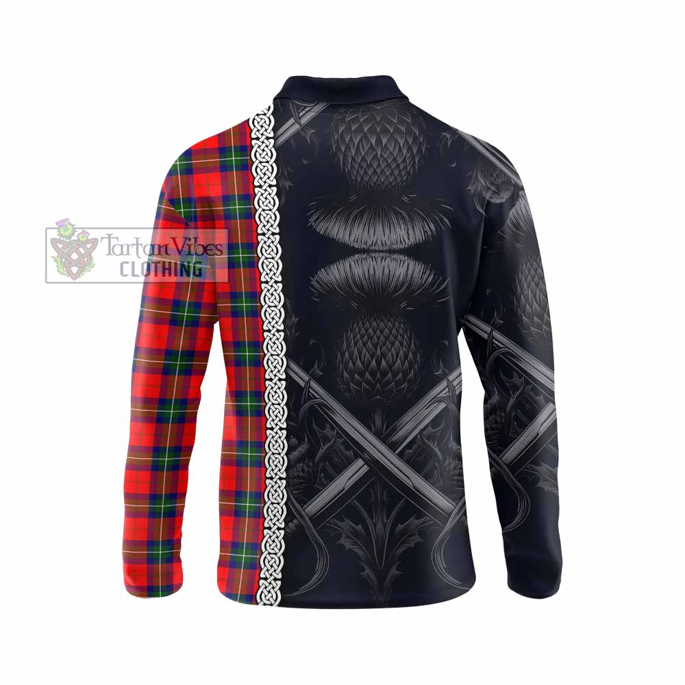 Ruthven Tartan Long Sleeve Polo Shirt with Family Crest Cross Sword Thistle Celtic Vibes - Tartan Vibes Clothing