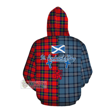 Ruthven Tartan Cotton Hoodie Happy St. Andrew's Day Half Tartan Style Pullover Hoodie - Tartan Vibes Clothing