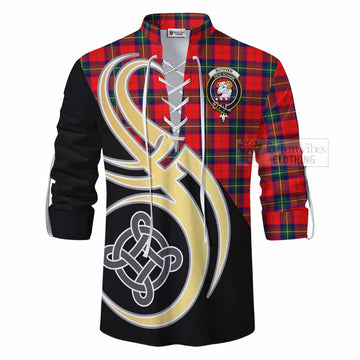 Ruthven Tartan Ghillie Kilt Shirt with Family Crest and Celtic Symbol Style - Tartan Vibes Clothing