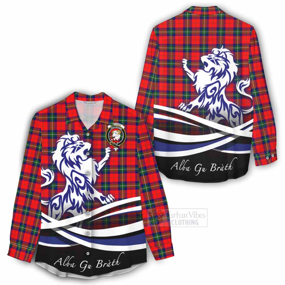 Ruthven Tartan Women's Casual Shirt with Alba Gu Brath Regal Lion Emblem - Tartan Vibes Clothing