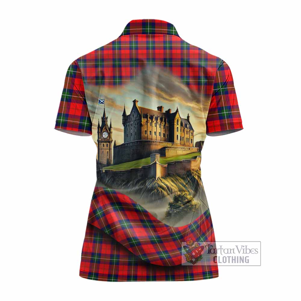 Ruthven Tartan Family Crest Women's Polo Shirt with Scottish Ancient Castle Style - Tartan Vibes Clothing