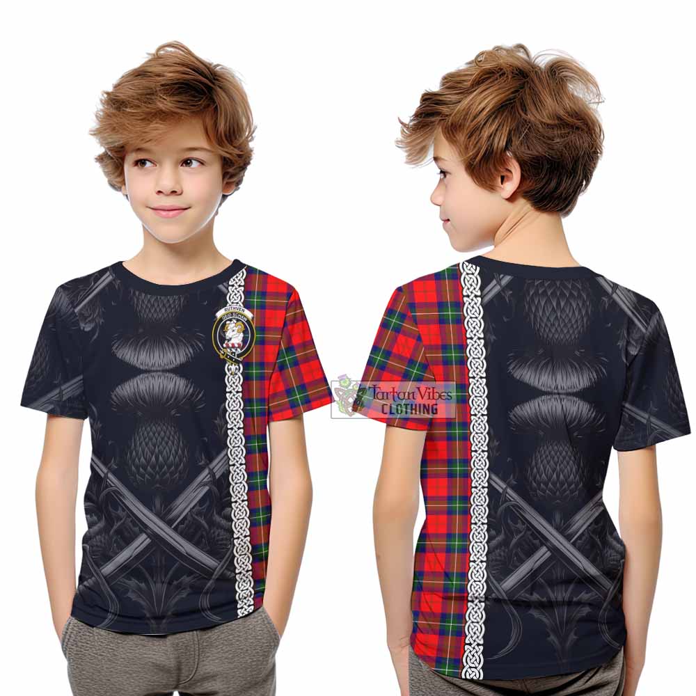 Ruthven Tartan Kid T-Shirt with Family Crest Cross Sword Thistle Celtic Vibes - Tartan Vibes Clothing