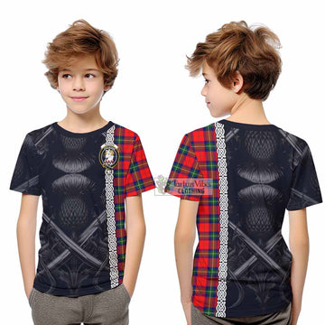 Ruthven Tartan Kid T-Shirt with Family Crest Cross Sword Thistle Celtic Vibes - Tartan Vibes Clothing