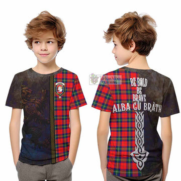 Ruthven Tartan Family Crest Kid T-Shirt Alba Gu Brath Be Brave Lion Ancient Style - Tartan Vibes Clothing