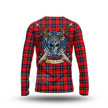 Ruthven Tartan Long Sleeve T-Shirt with Family Crest Celtic Skull Style - Tartan Vibes Clothing