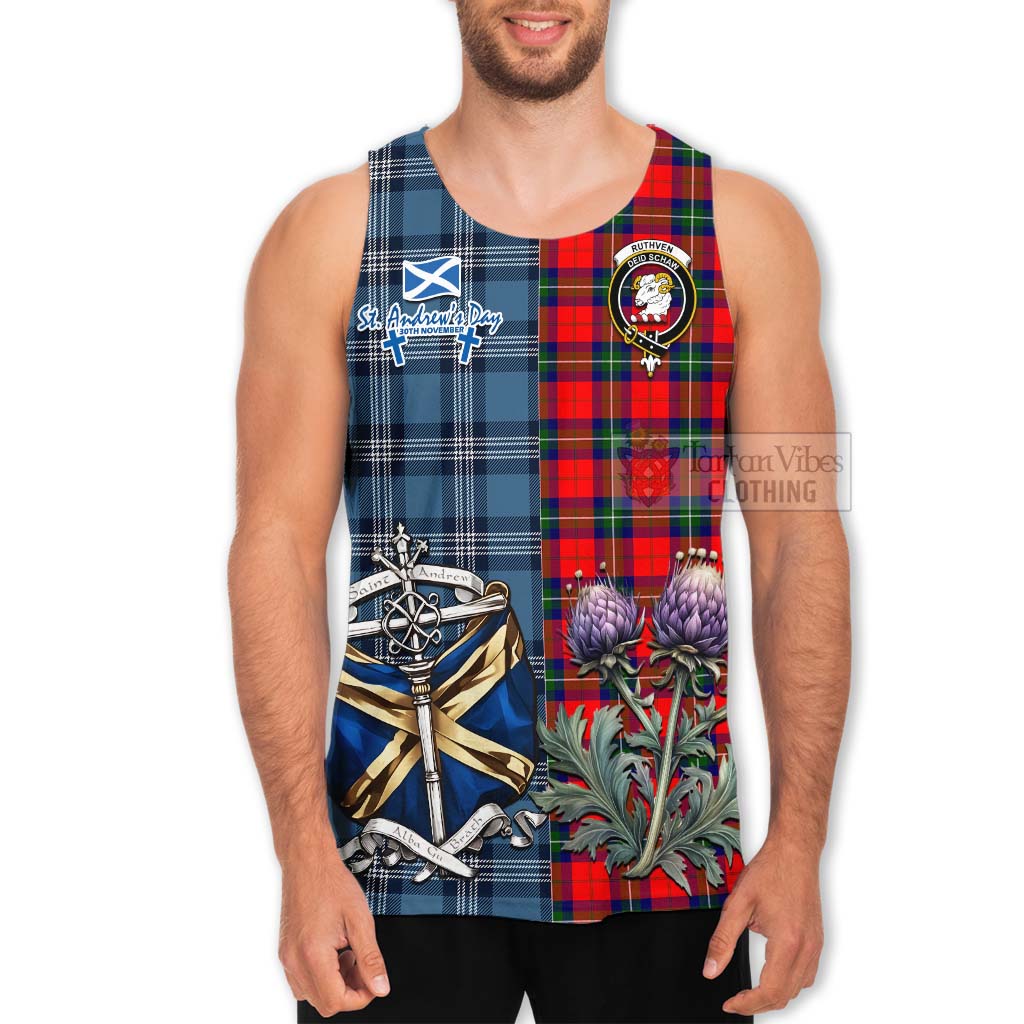 Ruthven Tartan Men's Tank Top Happy St. Andrew's Day Half Tartan Style - Tartan Vibes Clothing