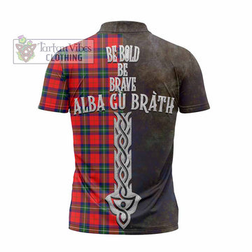 Ruthven Tartan Family Crest Zipper Polo Shirt Alba Gu Brath Be Brave Lion Ancient Style - Tartan Vibes Clothing