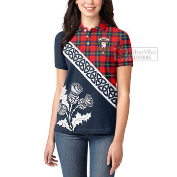 Ruthven Tartan Women's Polo Shirt Featuring Thistle and Scotland Map - Tartanvibesclothing Store