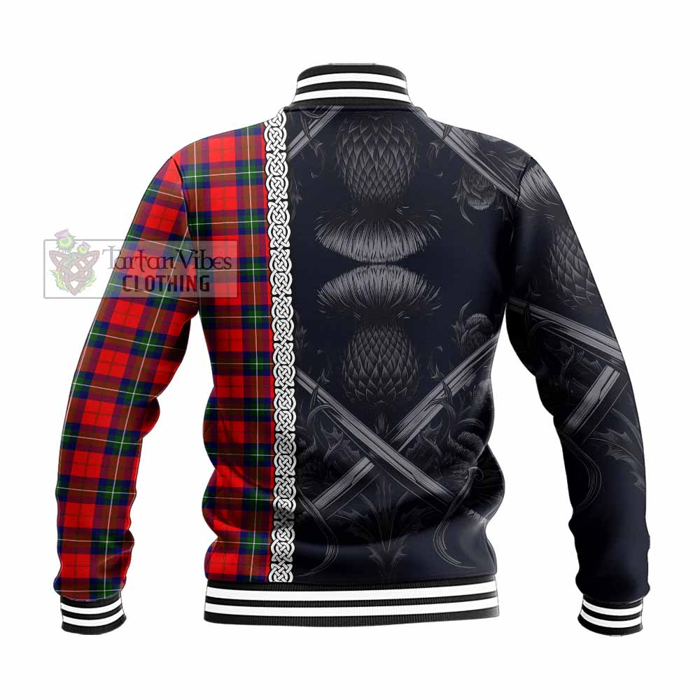 Ruthven Tartan Baseball Jacket with Family Crest Cross Sword Thistle Celtic Vibes - Tartan Vibes Clothing