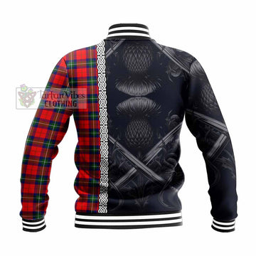 Ruthven Tartan Baseball Jacket with Family Crest Cross Sword Thistle Celtic Vibes - Tartan Vibes Clothing
