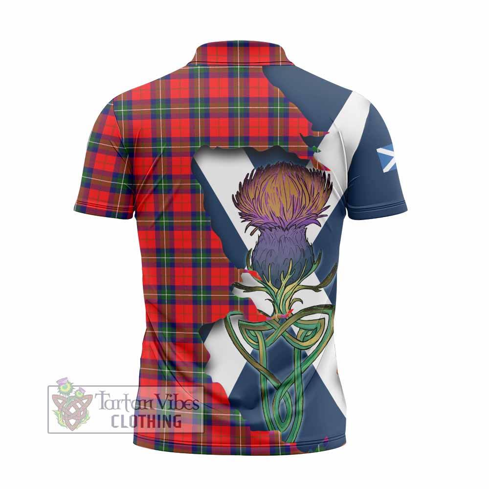Tartan Vibes Clothing Ruthven Tartan Family Crest Zipper Polo Shirt Scottish Thistle Celtic Inspired